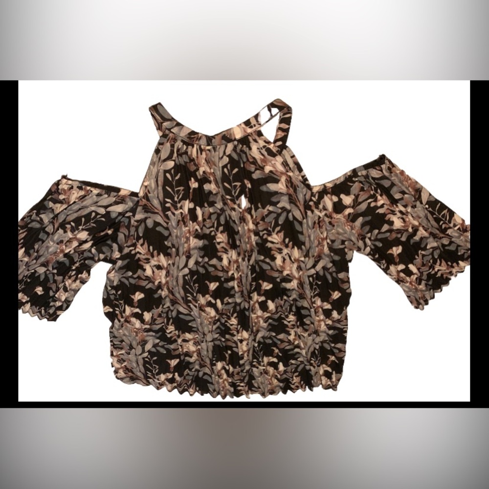 ✨⚡️💥Harlowe & Graham Women's Blouse Size L Black Floral Cold Shoulder